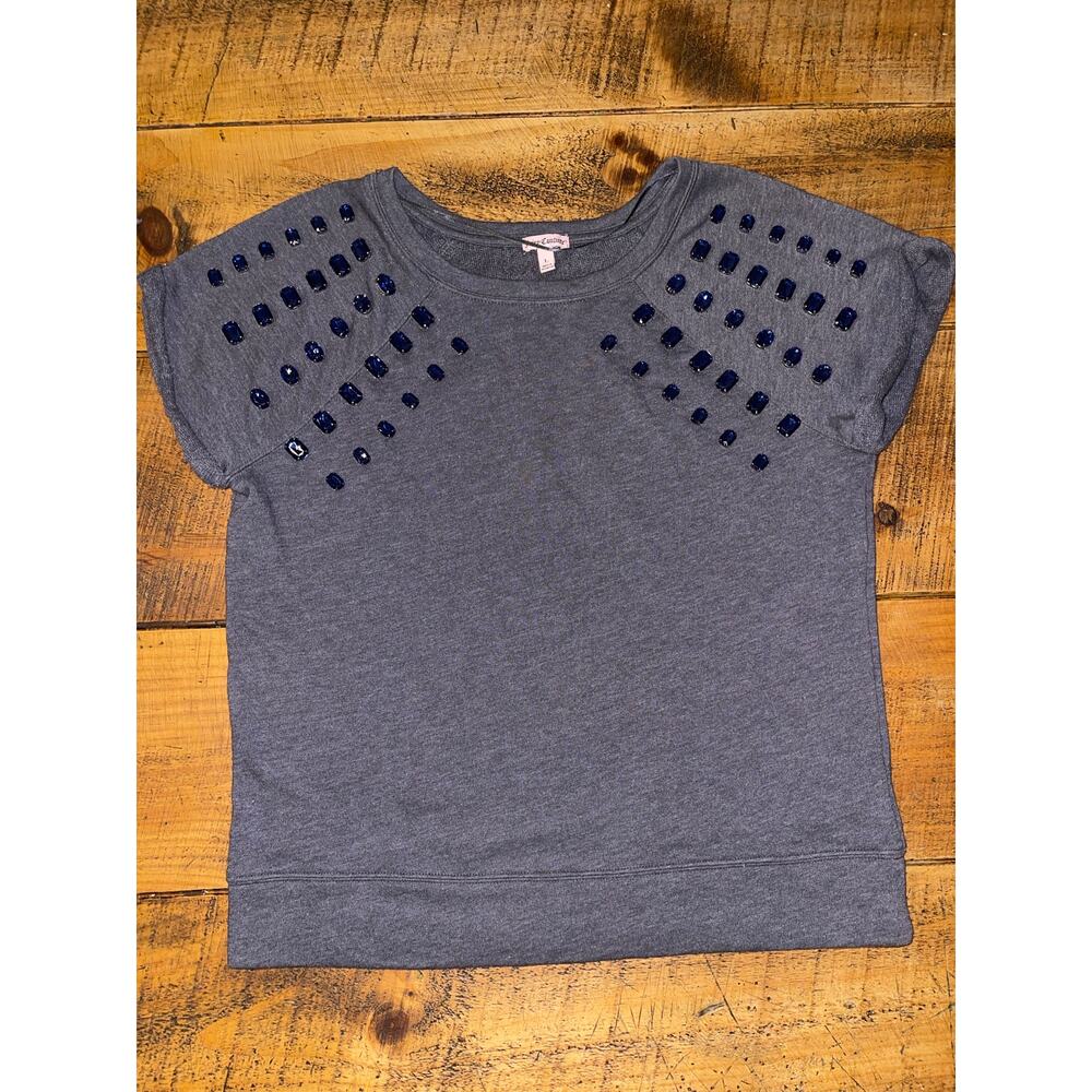 Womens Juicy Couture Gray Lightweight Sweatshirt Gem Embellishment Shirt L